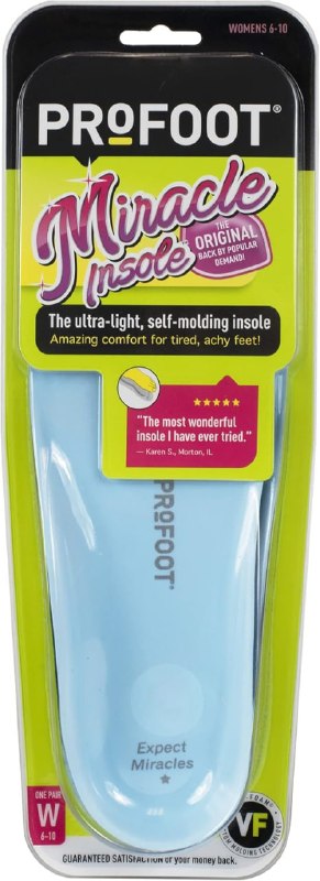 PROFOOT Original Miracle Insoles for Women (Sizes 6-10) – Self-Molding Ultra Light Memory Foam Shoe Inserts for Comfort & Support