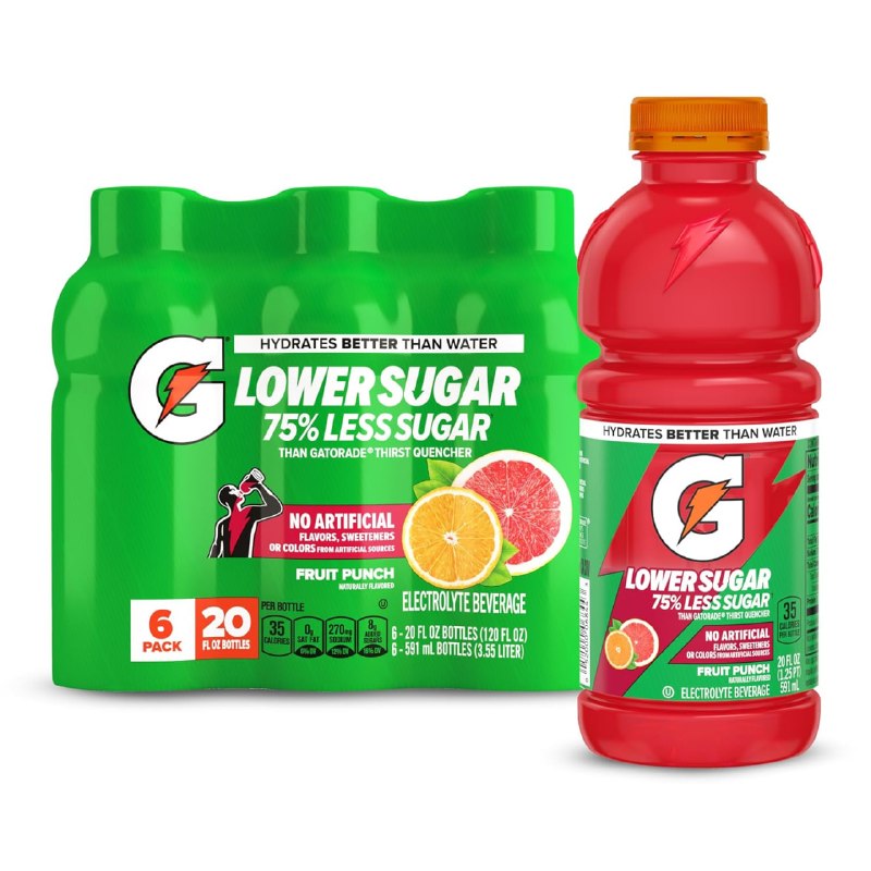 Gatorade Lower Sugar Sports Drink, Fruit Punch, 20 fl oz Bottles, (6 Pack) !! SUBSCRIBE AND SAVE!! Checkout with sub and save for maximum discount