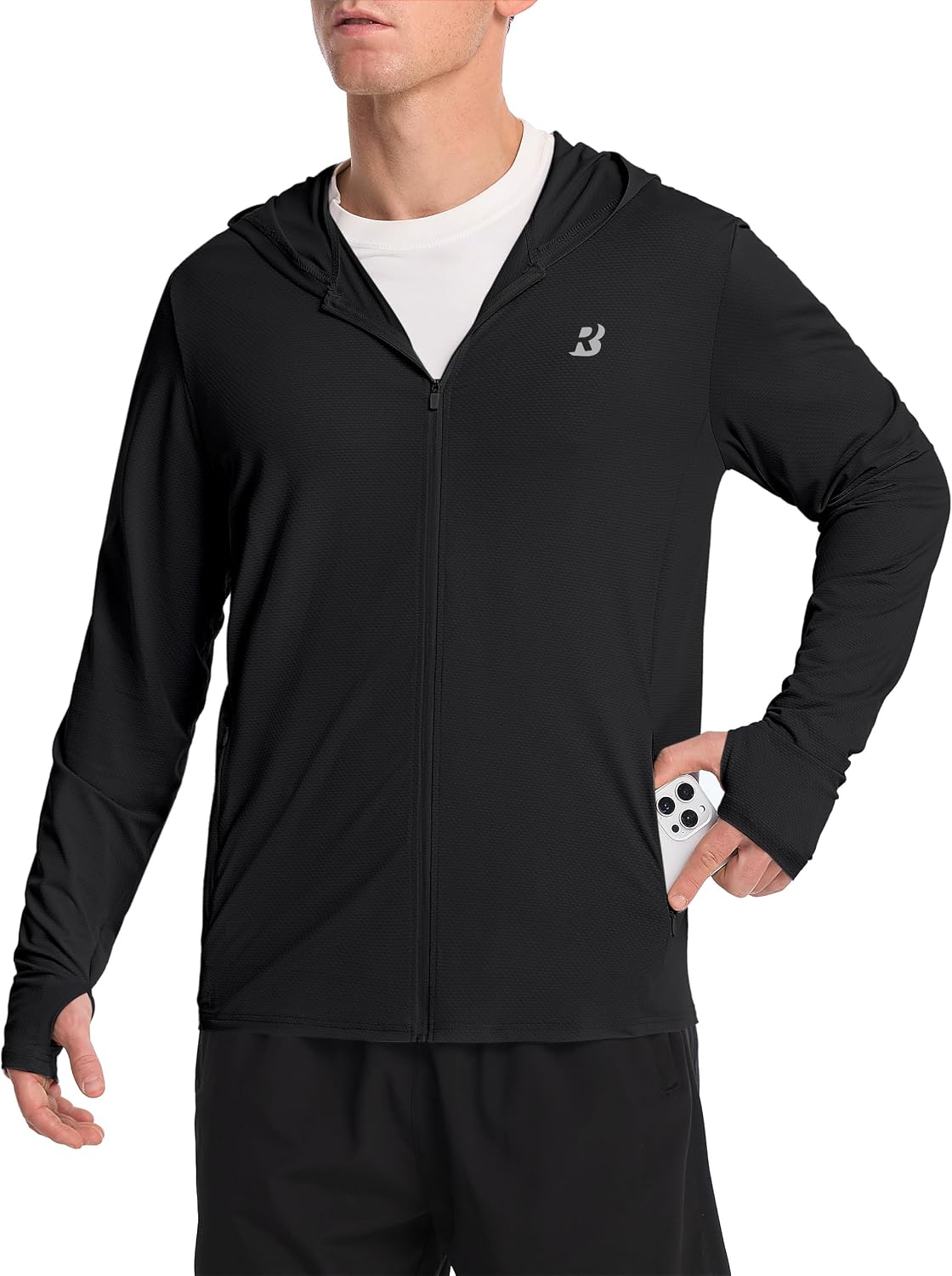 Roadbox Men's UPF 50+ Sun Hoodie Jacket, Full Zip UV Protection Long Sleeve Shirt, Lightweight Breathable for Fishing Hiking