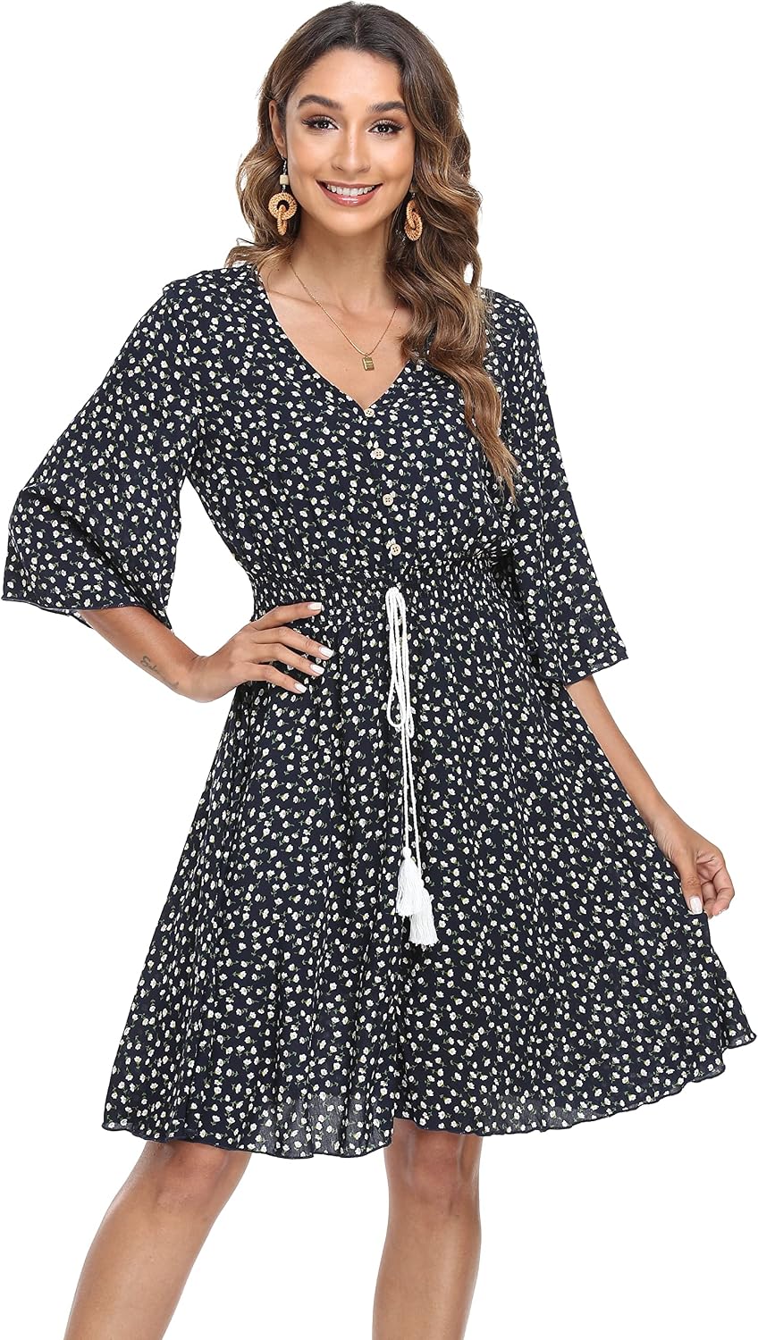 VintageClothing Women's Floral Sundresses Flowy Boho Summer Beach Dress
