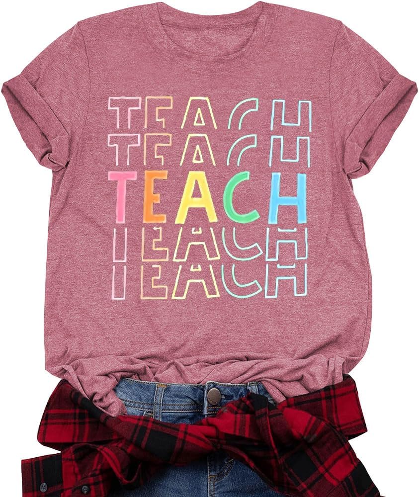 Teacher Shirts for Women Funny Teacher Shirts Vintage Teacher Letter Print Graphic Tshirt Teacher Gifts Top T Shirt