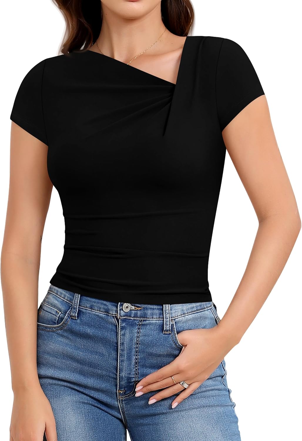 Womens Asymmetrical Ruched T-Shirts