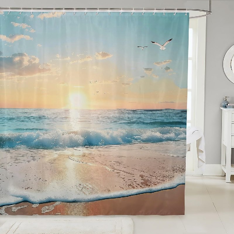 Feelyou Beach Sunset Ocean Sea Seagull Shower Curtain for Bathroom 72"x72"