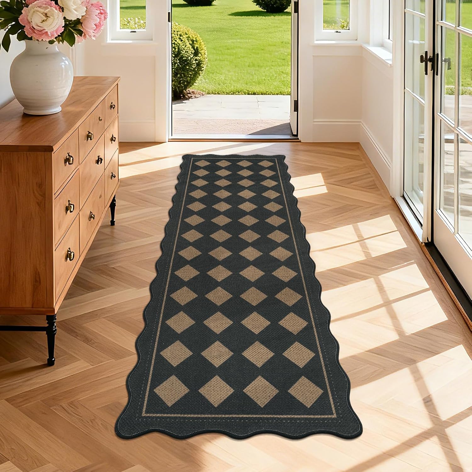 Pauwer Checkered Hallway Runner Rug 2x6, Non Slip Washable Mat, Black
