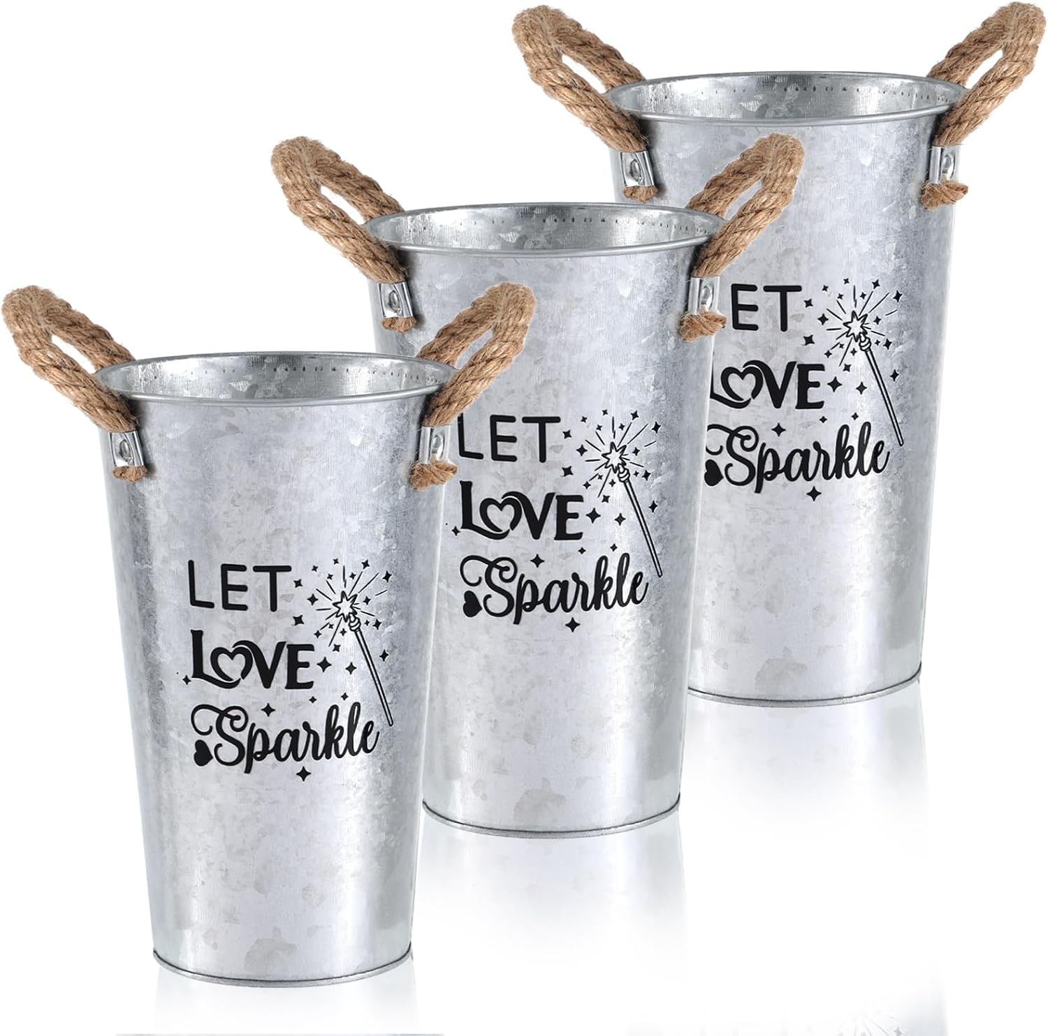 3 Pcs Wedding Sparklers Holder Galvanized Metal Buckets Let Love Sparkle Sparklers Wedding Send Off Buckets for Anniversary Engagement Bridal Shower Party Supplies, Excluded Sparkler