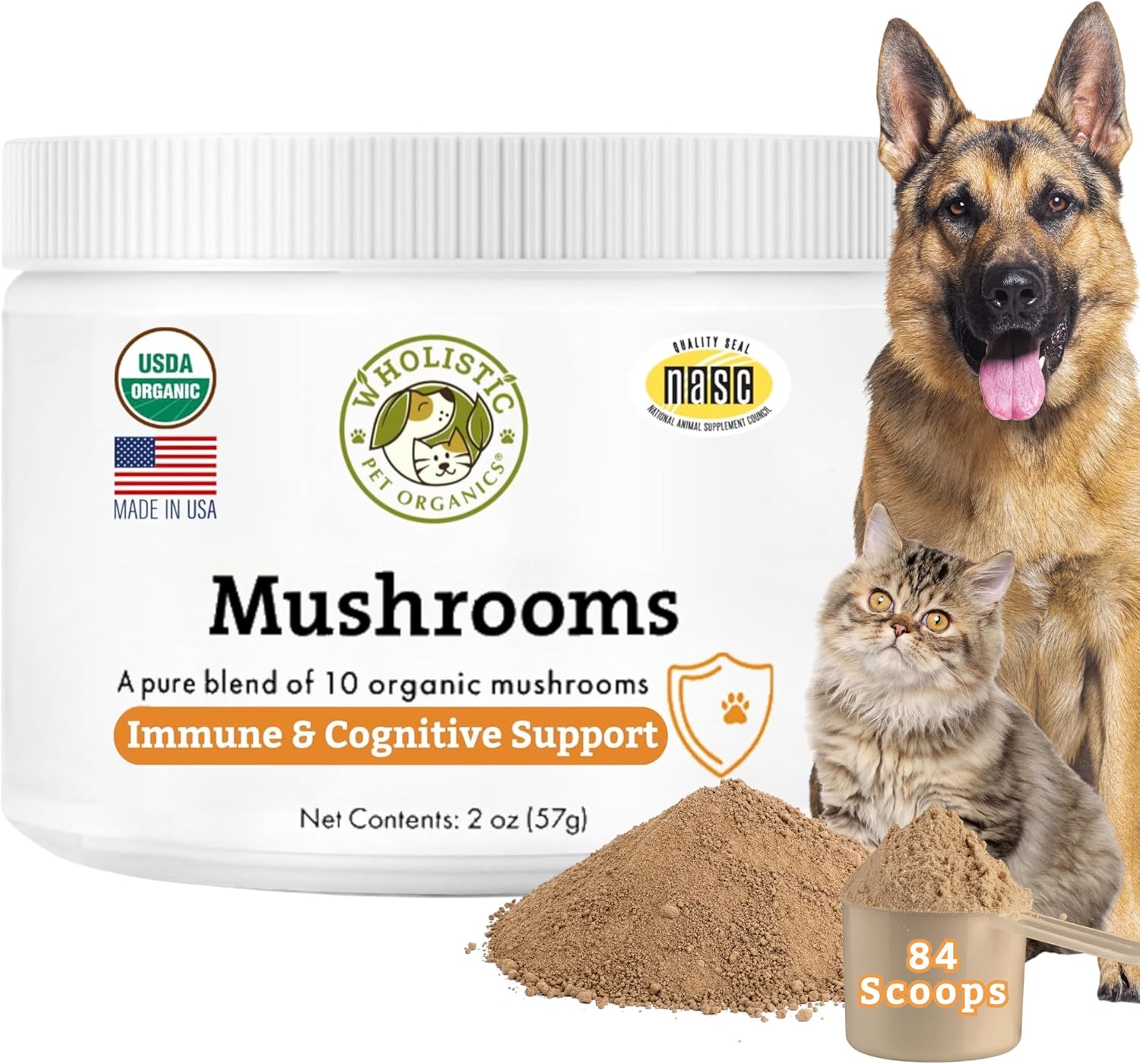 USDA Organic Mushroom Supplement for Dogs and Cats, 2 oz, 84 Scoops
