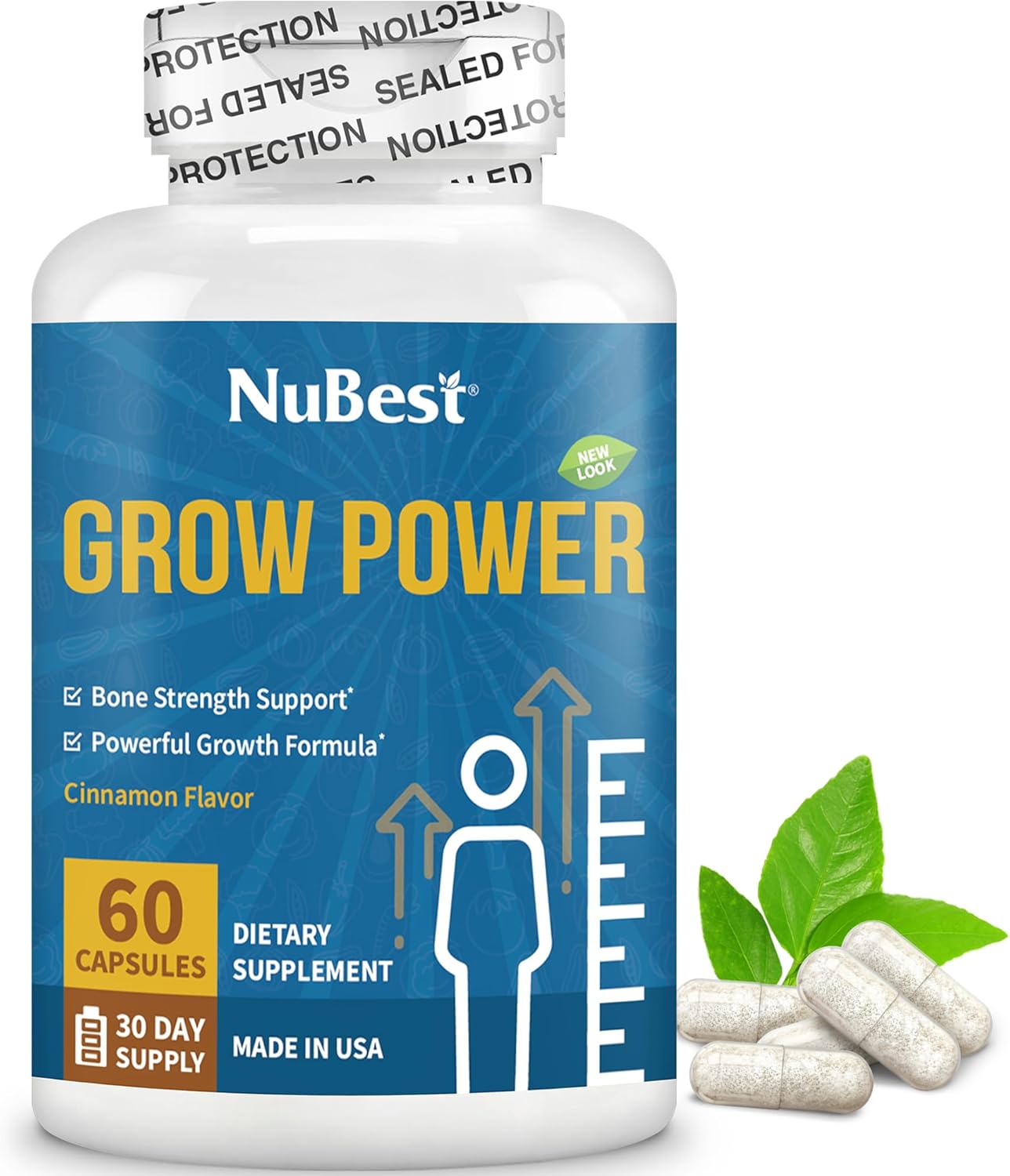 15.00 OFF NuBest Grow Power - Calcium Supplement, Magnesium Supplement with Vitamin D3, B6, Zinc, Phosphorus and Multivitamin for Strong Bones, Overall Health for Age 10+ 60 Capsules 1 Month Supply