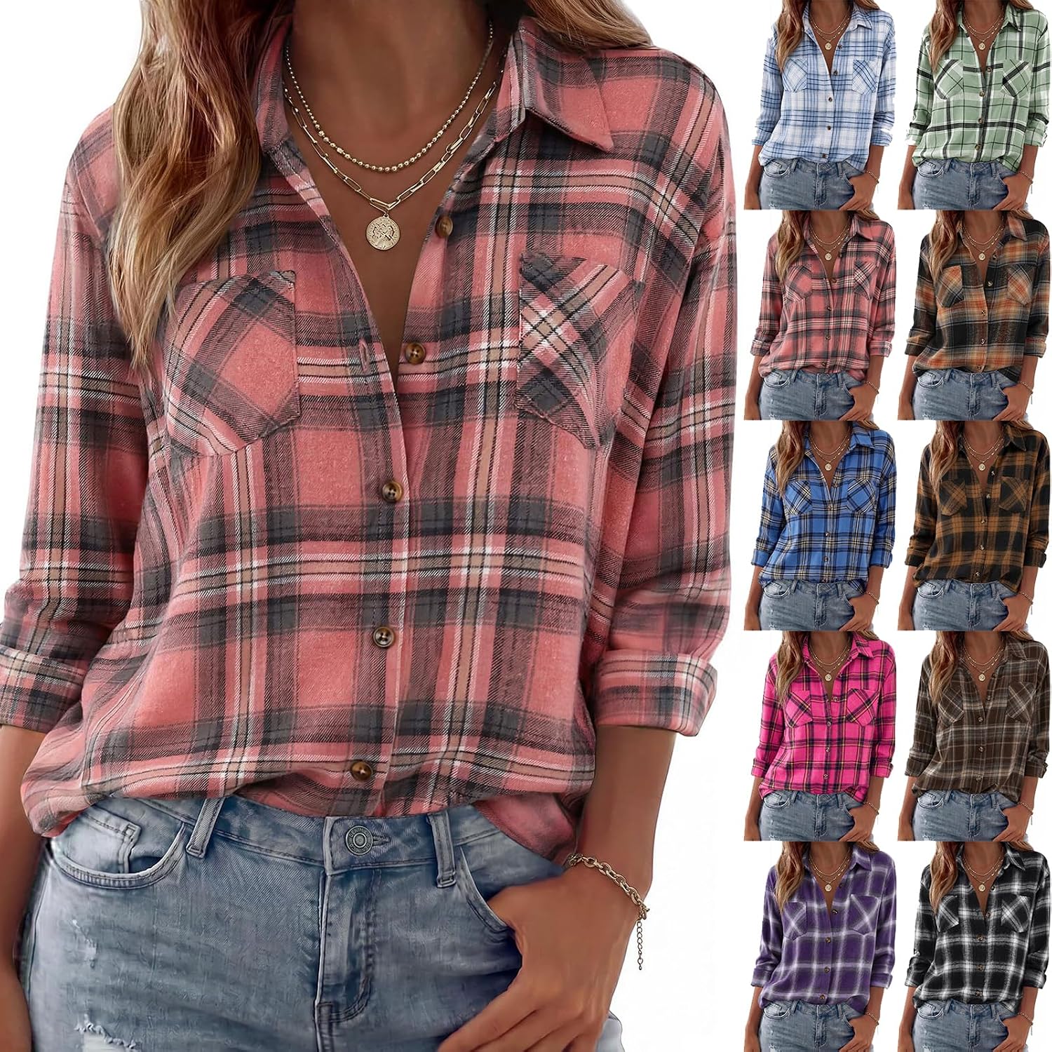 Flannel Plaid Button Down Shackets