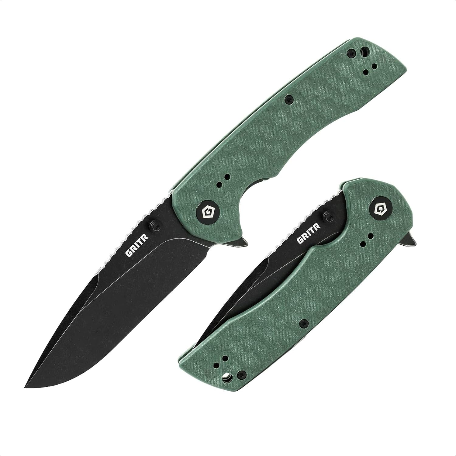 GRITR Stealth Folding Pocket Knife, Green, Non-Serrated Blade