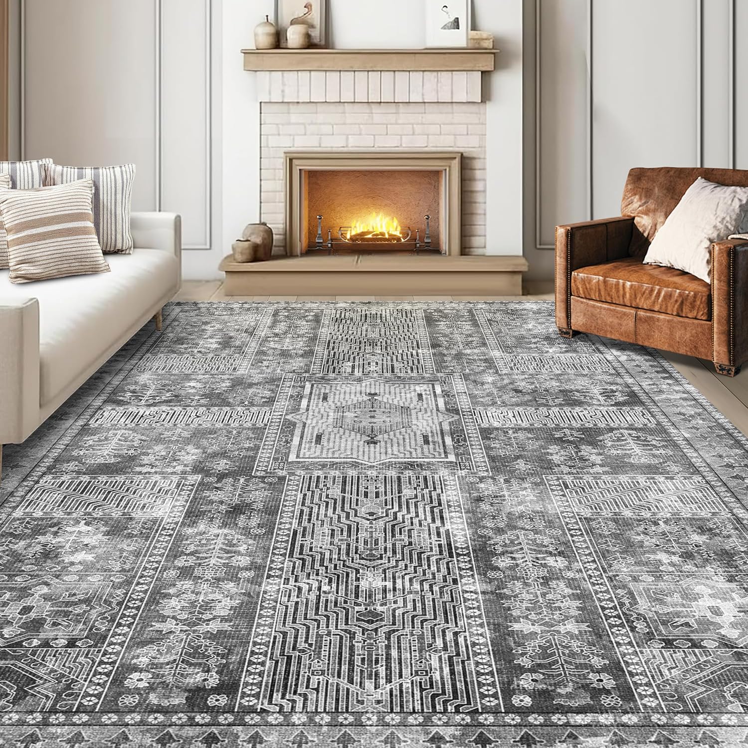 YARNSCAPE 8' x 10' Machine Washable Area Rug, Non-Slip Low-Pile Carpet