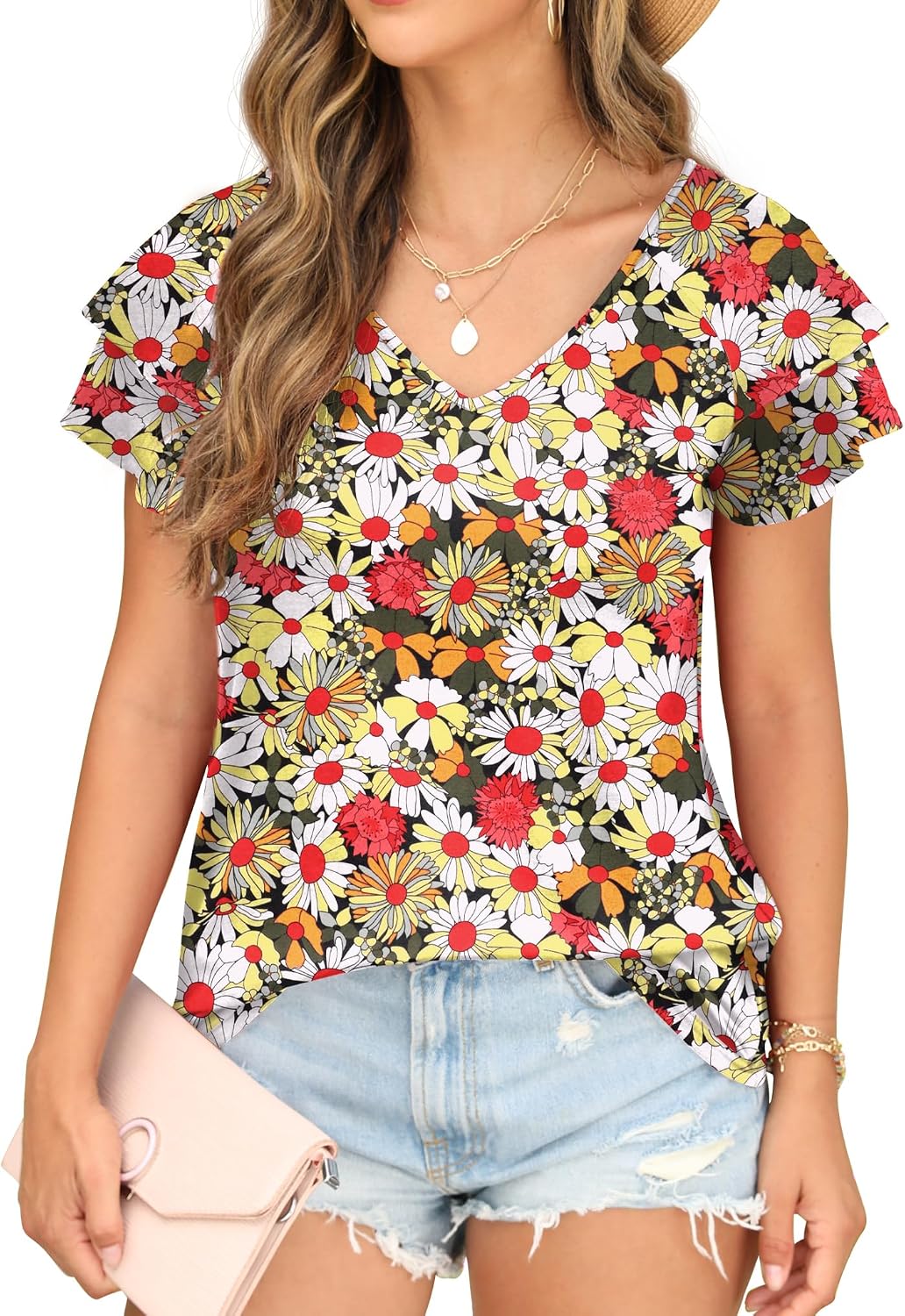 FREEOAK Daisy Floral Ruffle Blouses