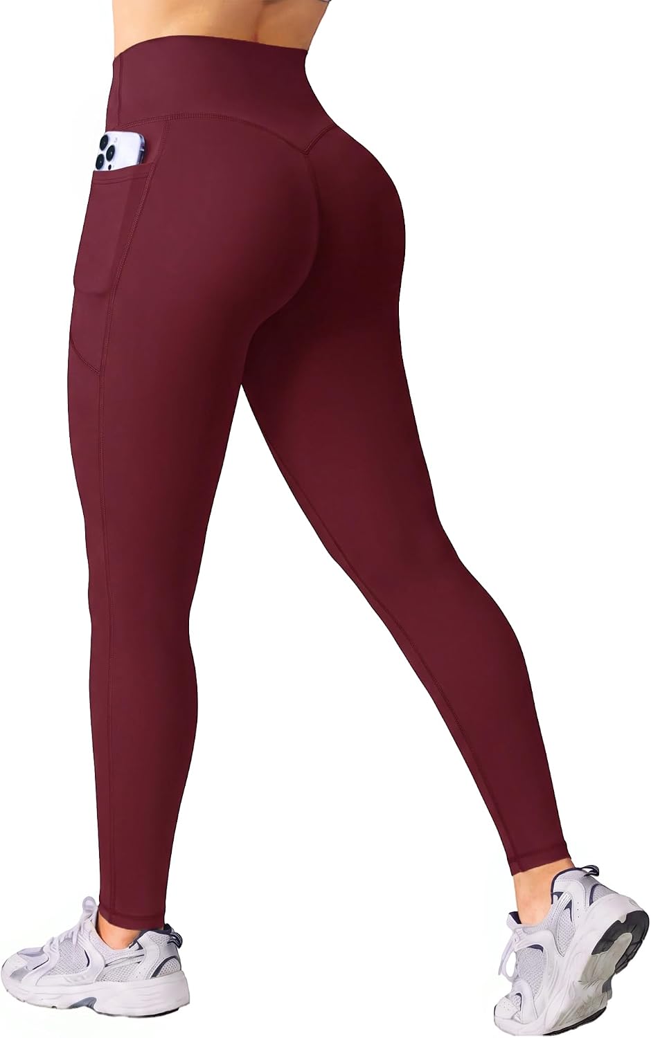 DLOODA Leggings for Women High Waisted Yoga Pants with Pockets Wine Red