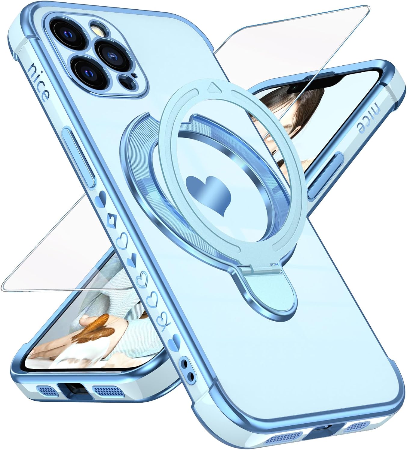 Cute Plated Gold Women Phone Case for iPhone 15 Pro Max - Blue