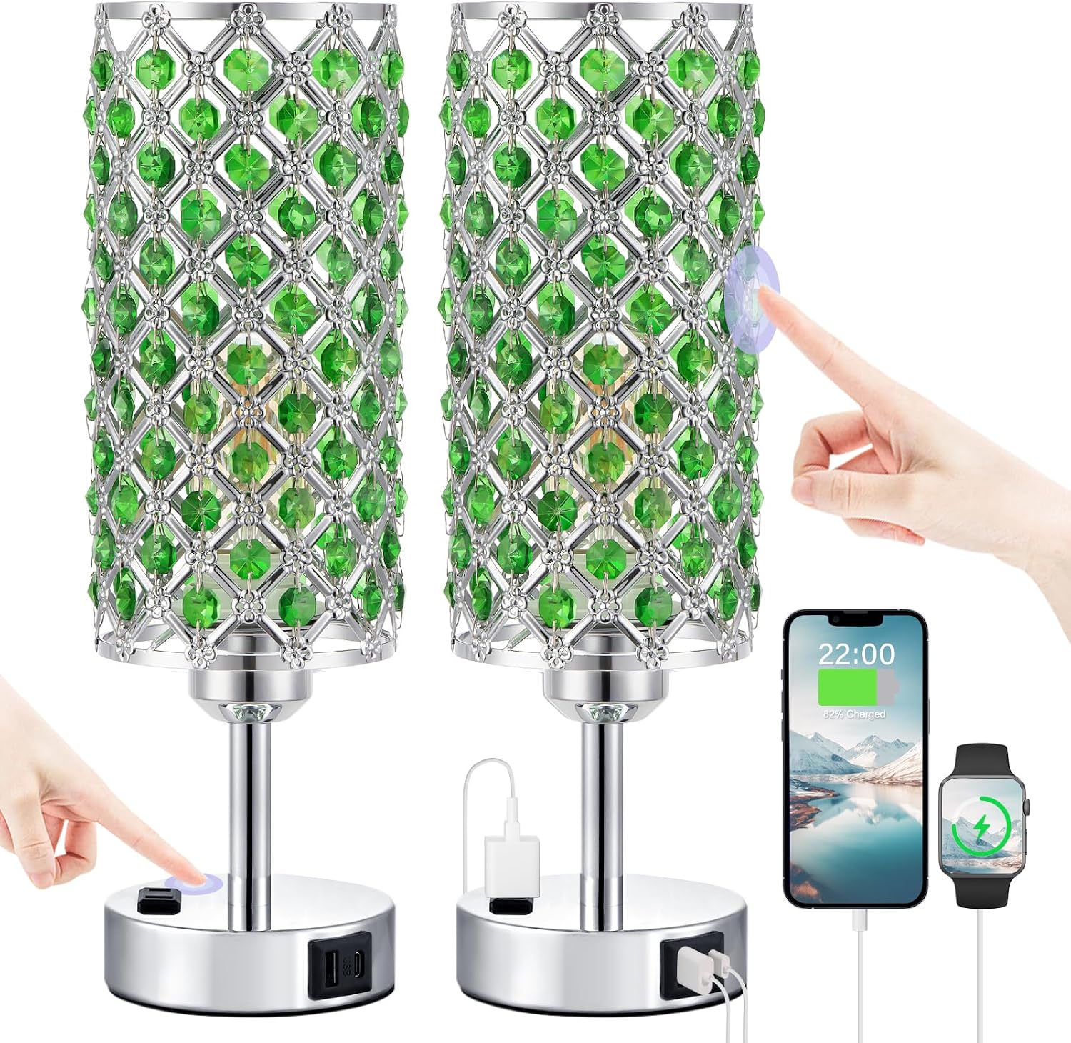 Hong-in Green Glass Touch Lamps
