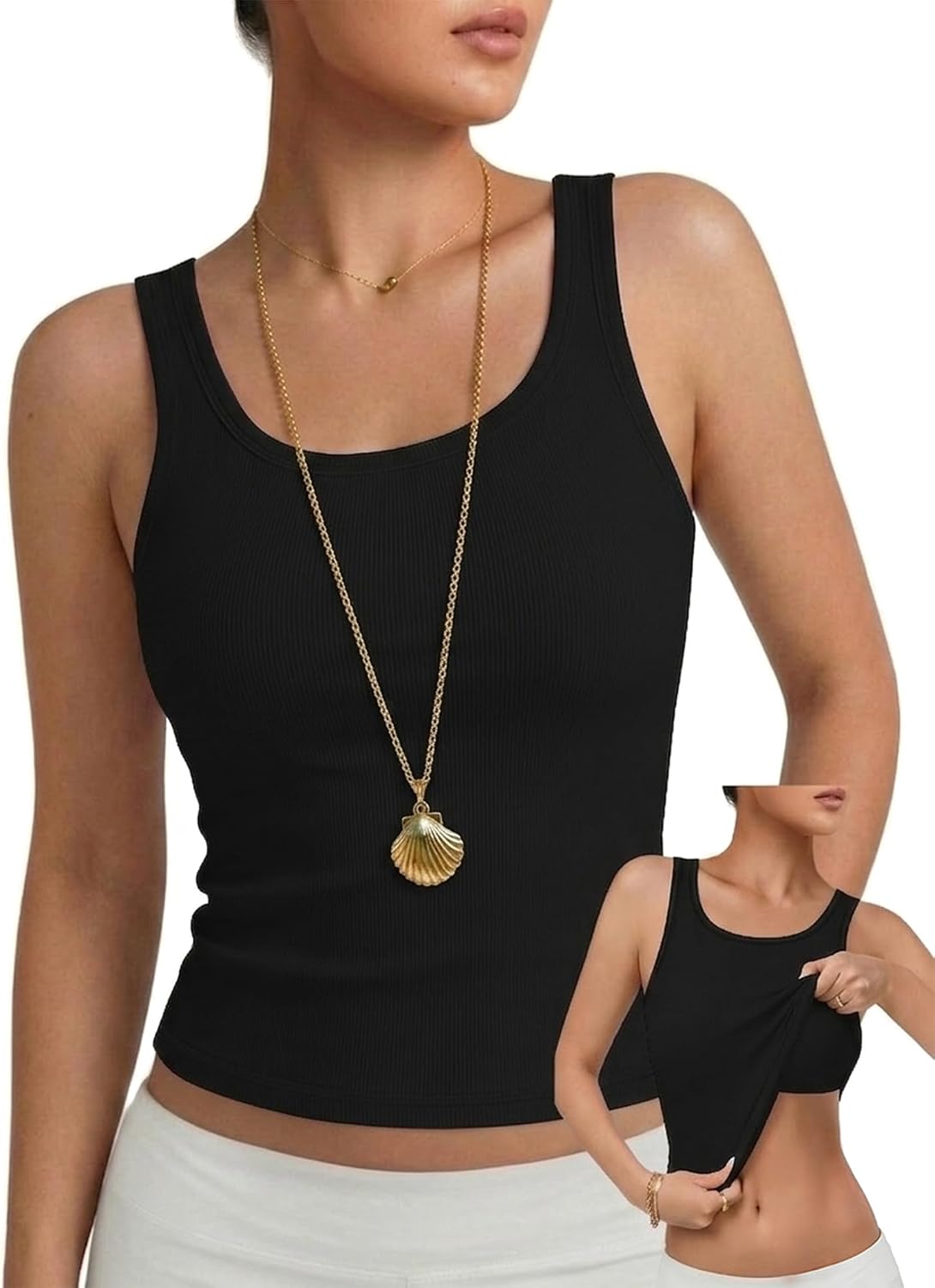LOMON Tank Tops with Built in Bra for Women Sleeveless Ribbed Summer Tops