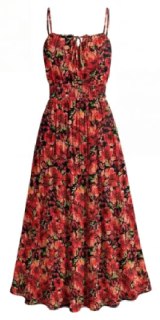 GRACE KARIN 2026 Women's Hawaiian Midi Sundress Summer Vacation Spaghetti Floral Clothes Boho Casual Dresses with Pockets Red Black Floral L