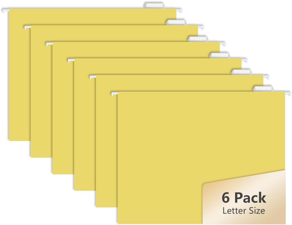 6pcs MagDurnus Hanging File Folders, Pastel Color Design,Letter Size with 1/5 Adjustable Cut Tabs, Yellow, Decorative,Drawer,Desk and Cabinet Use