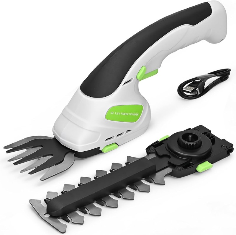 PR!CE DROP ( ) 2-in-1 Cordless Hedge Trimmer, Handheld Hedge Trimmer & Cordless Grass Shear with 2.0Ah Rechargeable Battery and Type-C Cable – Electric Grass Trimmer for Garden, Yard, and Lawn(Black)