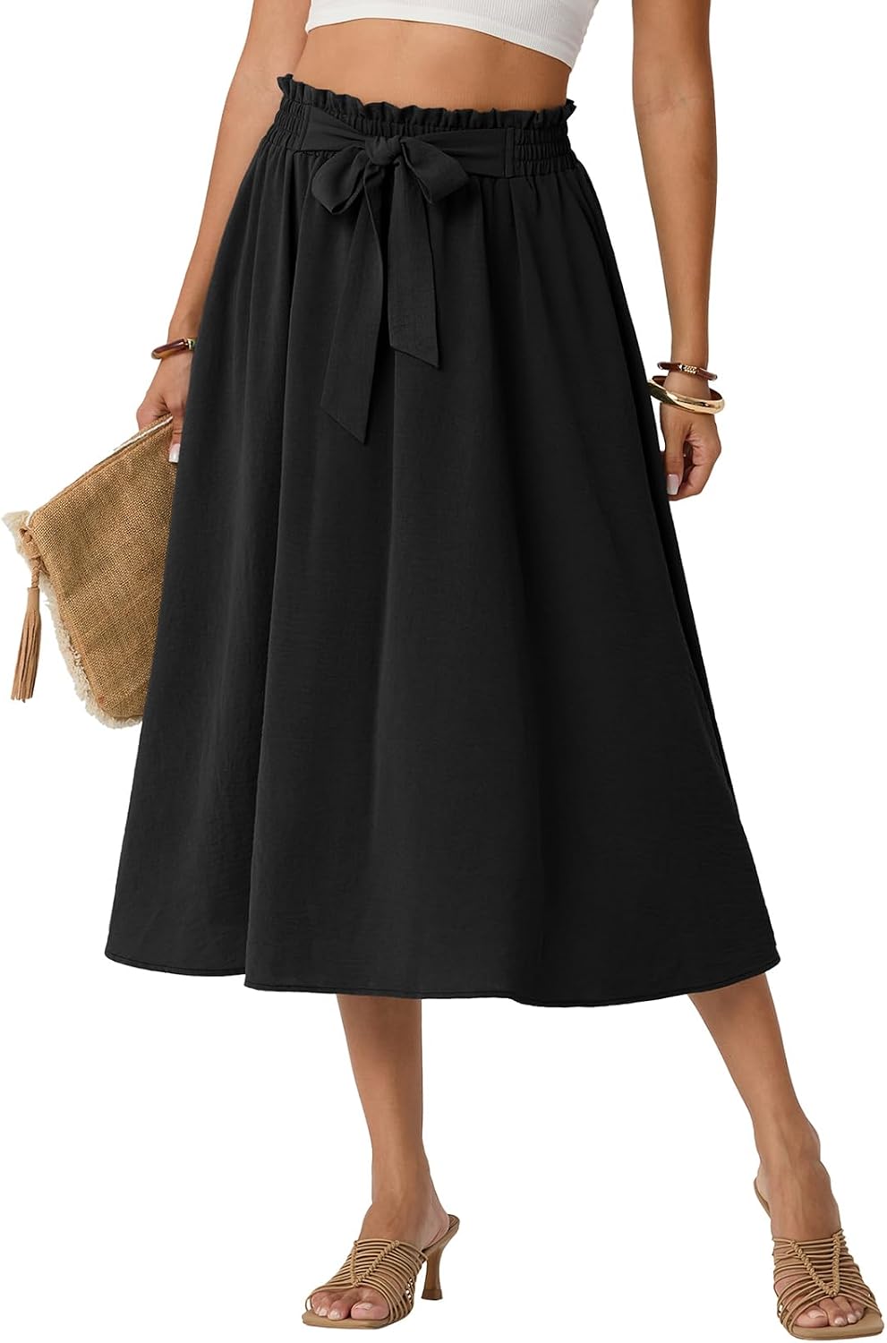 Lepunuo Flowy Paperbag Midi Skirts
