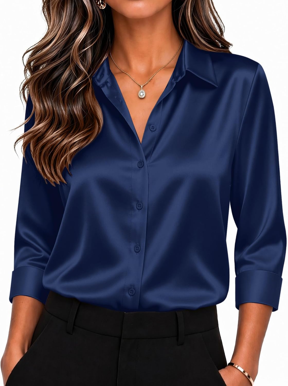 Zeagoo Satin Button-Down Blouses
