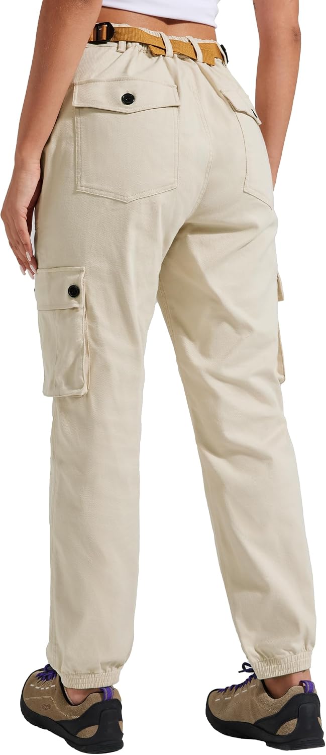 Pioneer Camp Women's Stretchy Cargo Pants with Pockets Cotton Climbing Hiking Casual High-Rise Joggers Adjustable Waist