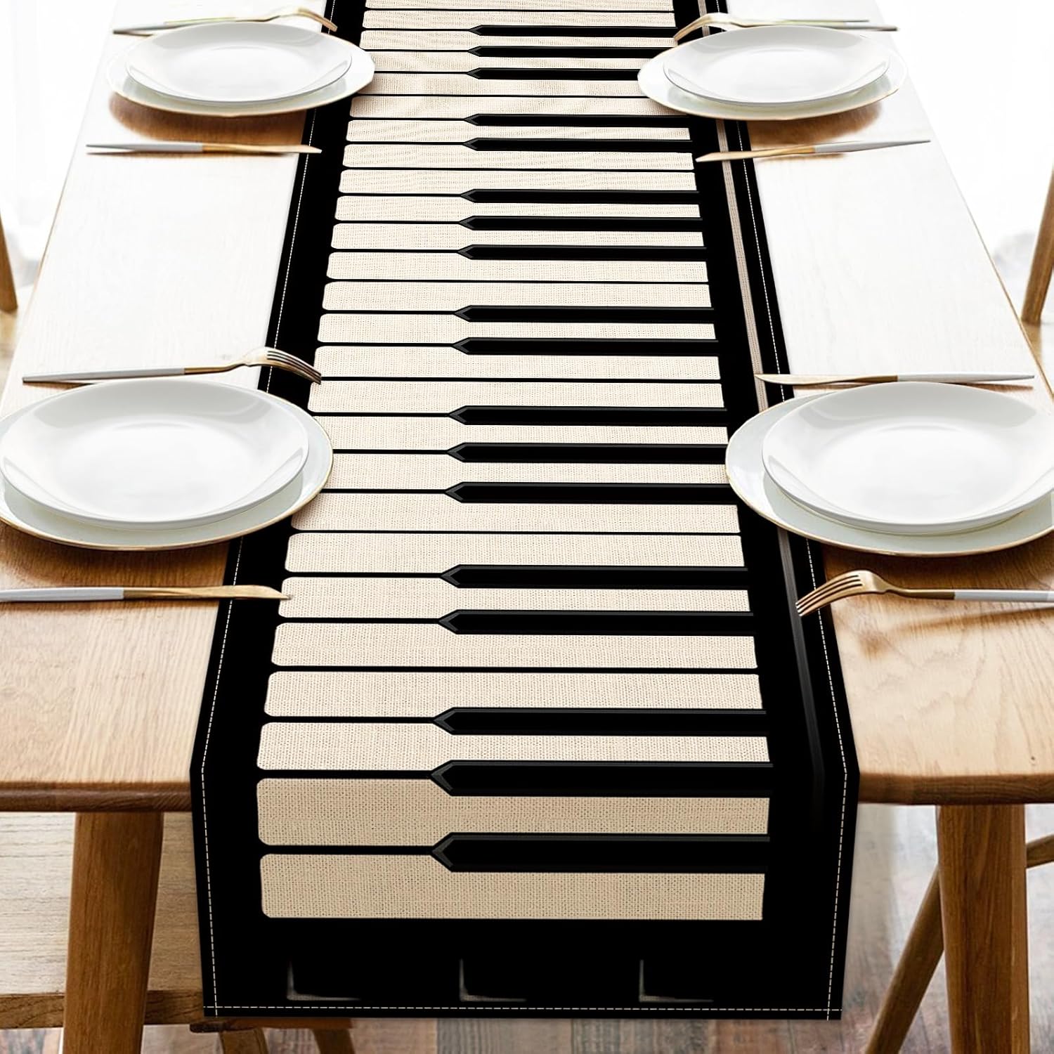 Piano Keyboard Dining Table Runner, Musical Burlap Kitchen Decoration