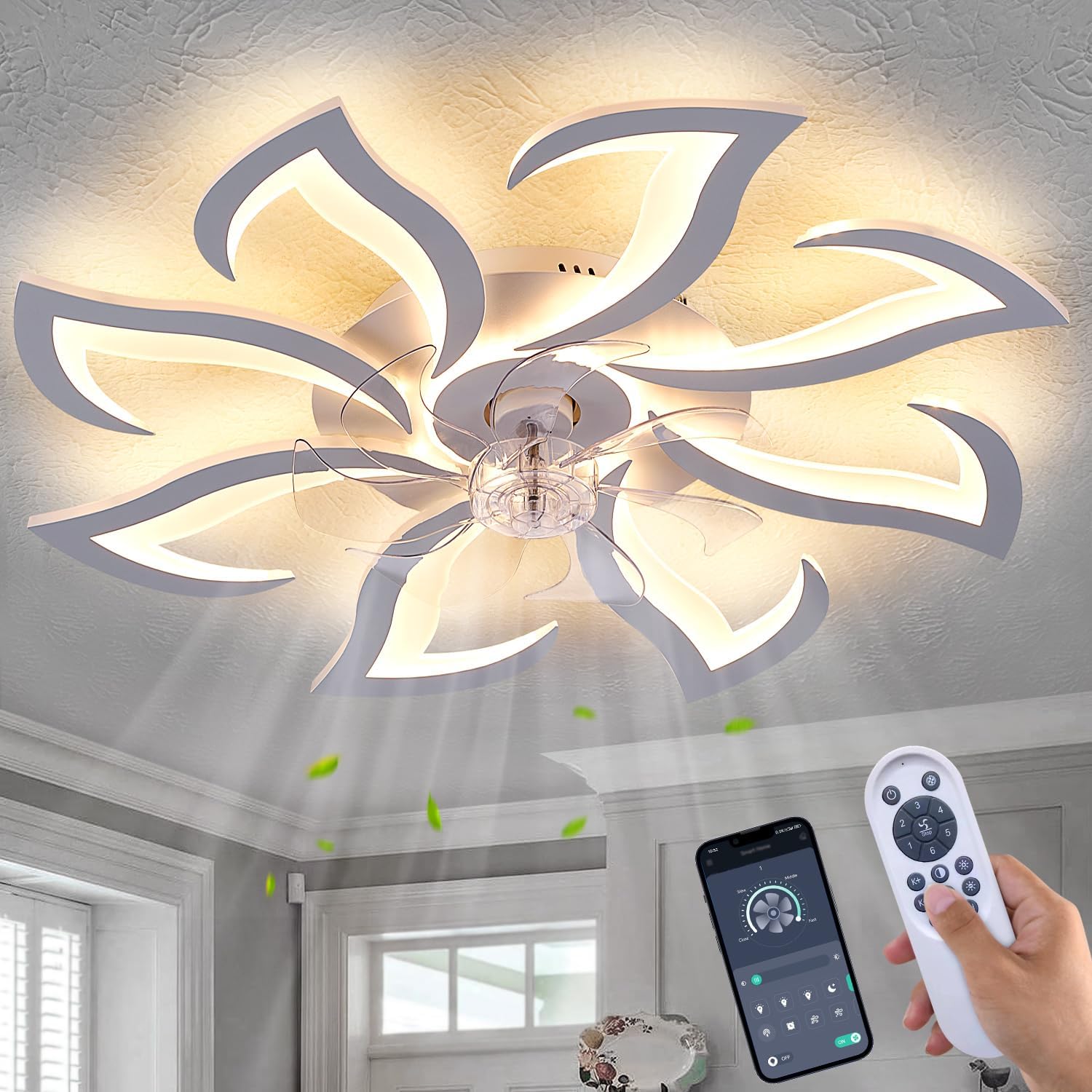 White Modern Ceiling Fans with Lights