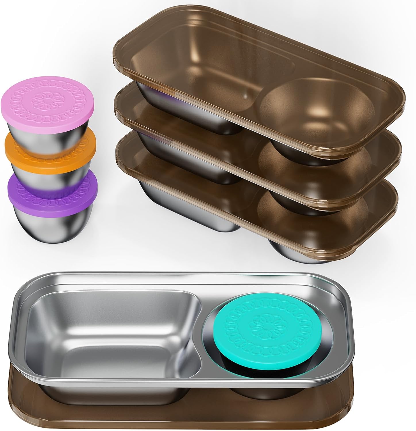 Hyperzacc Reusable Snack Containers with Lids,2 Compartment Snack Containers with a Salad Dressing Contaienr,Grab and Go Stainless Steel Containers for Travel, Outdoor Camping and Daily Use (4)