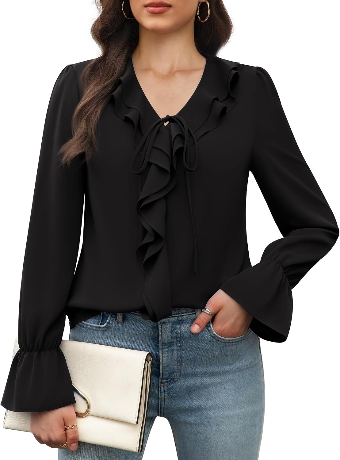 Funlingo Long Sleeve Chiffon Blouses