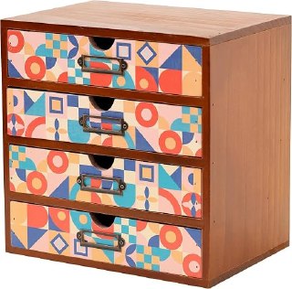 PR!CE DROP ( ) Add Color To Your Desk - MCM Geometric Wooden Desk Organizer - Desktop Storage with 4-Drawer - Wood Cabinet for Office Supplies, Craft Tools, & Home, Countertop, Tabletop Organization