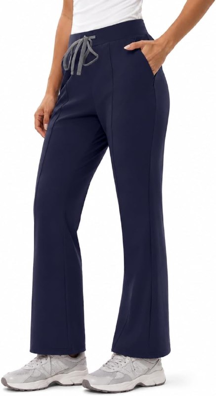 Yoga Scrub Pants for Women, High-Rise Flare Fit with 4 Pockets
