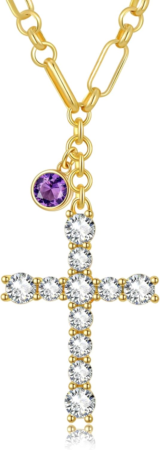 Gold Plated Amethyst Cross Necklaces