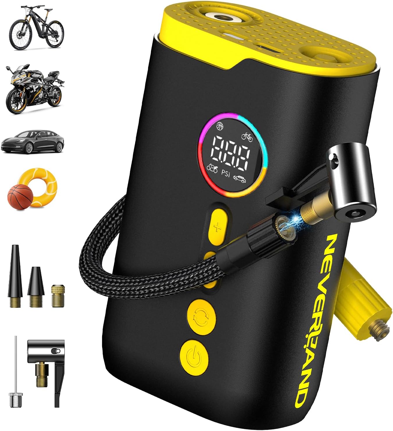 NEVERLAND Portable Bike Air Pump, 150 PSI Auto Tire Inflator Air Compressor for Bike Tires, Electric Air Inflator for Car Tires, Motorcycle, Bicycle Air Pump with Gauge