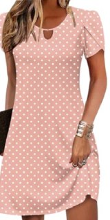 Zeagoo A Line Dresses for Women T Shirts Dress Short Sleeve Shift Dresses Womens Flutter Dress 2026 Knee Length Floral Sun Dresses Round Dot XL