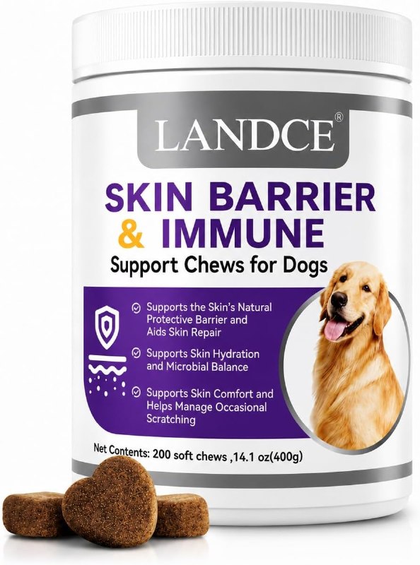 Dog Itchy Skin Support Chews, Skin & Coat Health Supplement for Dogs with Fish Oil, Krill Oil, Zinc & Vitamins, Soft Chews for Dry Skin Support, 200 Count