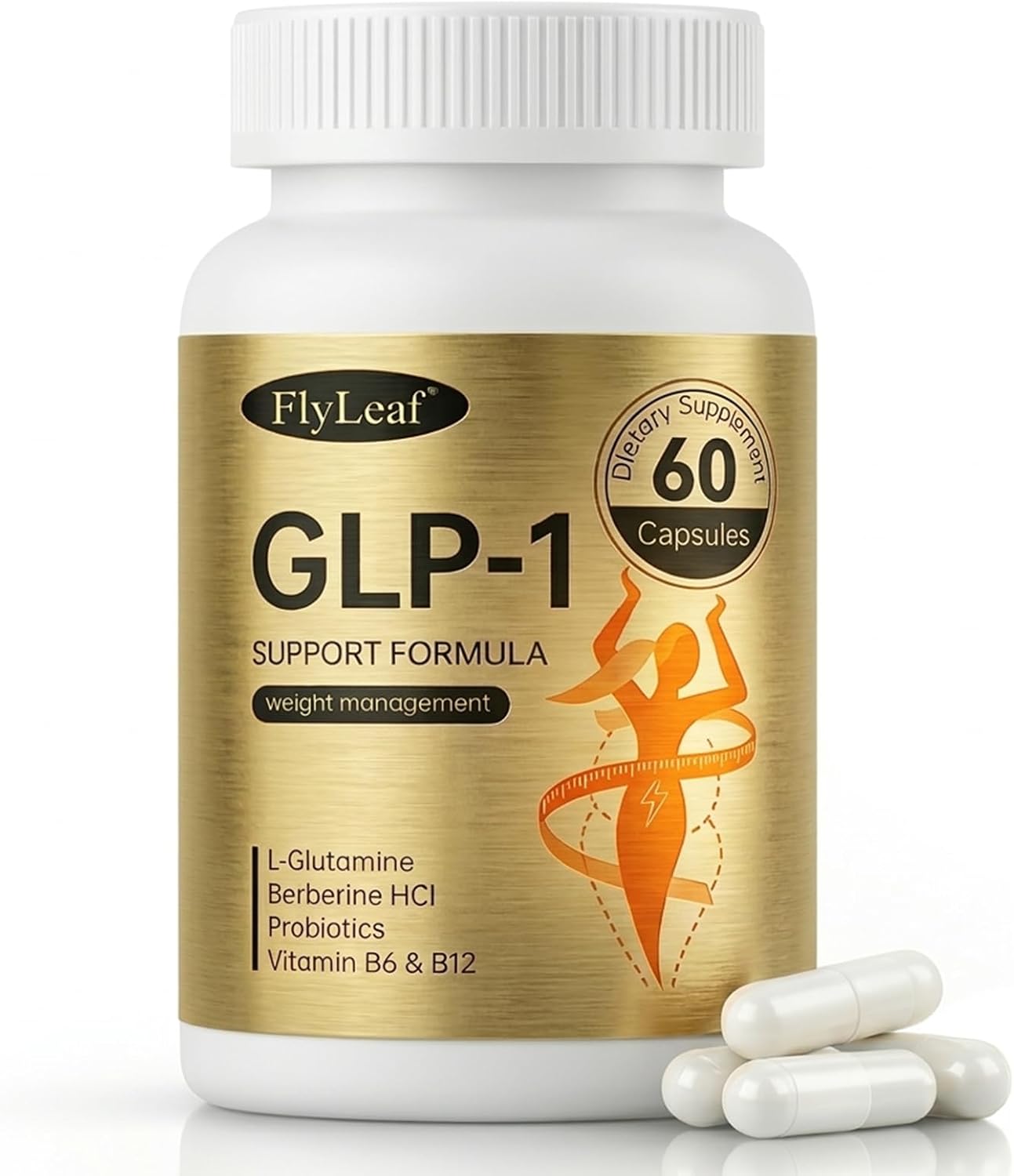FLYLEAF GLP-1 Supplement for Appetite Control, Daily Weight Management Support - with Berberine HCl, Akkermansia & Probiotics to Help Manage Hunger - Non-GMO, 60 Capsules (1-Month Supply)