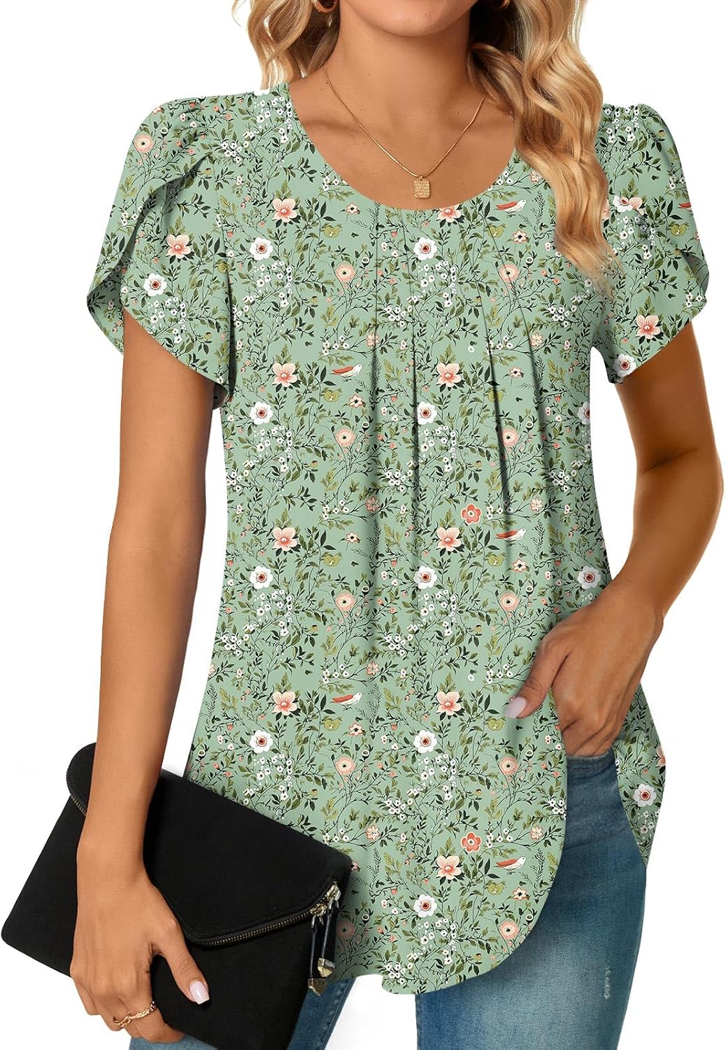 Womens Plus Size Tops Dressy Casual Summer Chiffon Blouses Short Sleeve Dress Shirts Business Loose Fit Tunics
