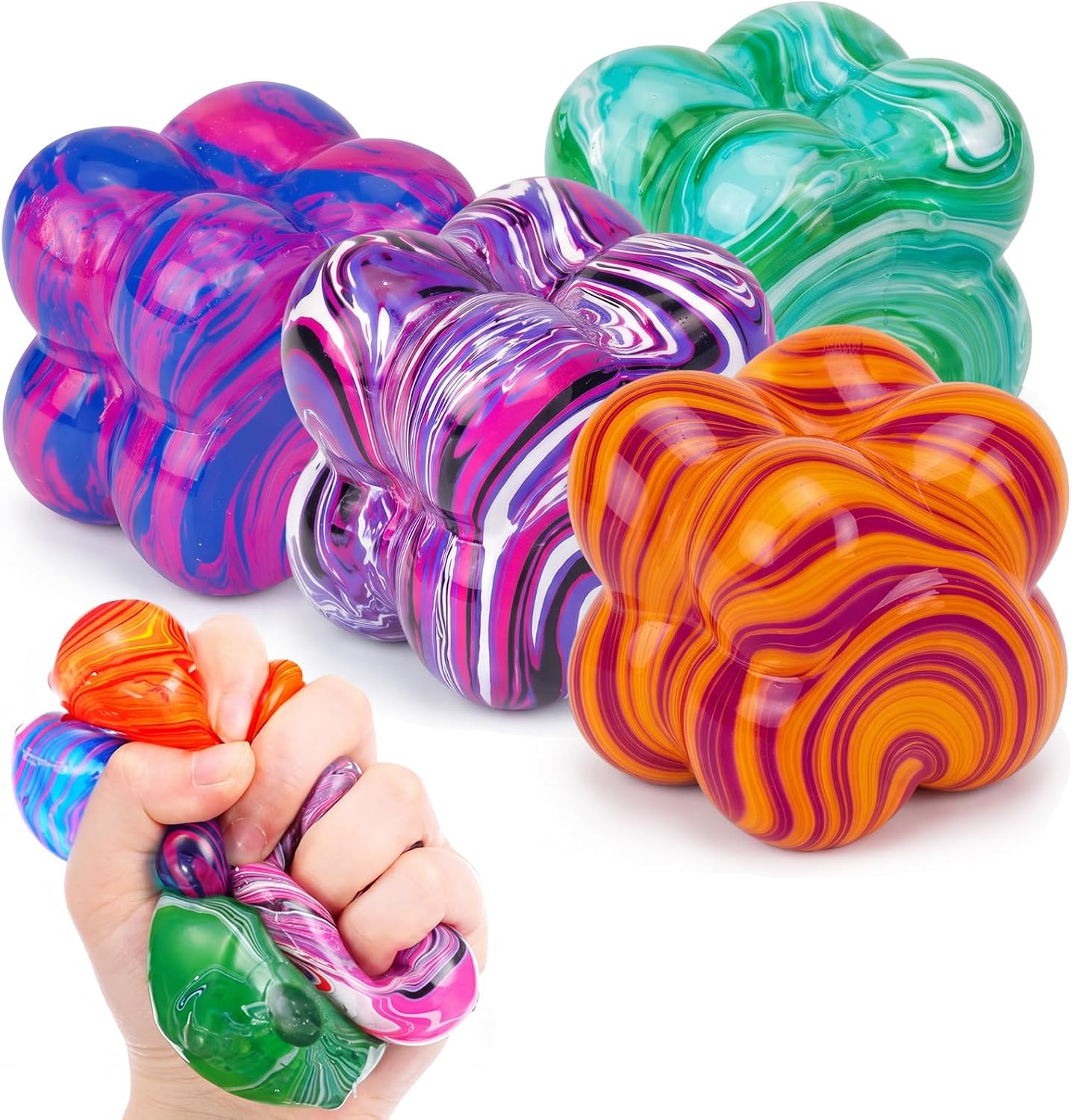 Gemscream Ice Cube Stress Fidget Relief Balls, 4 Pack, 4 Color