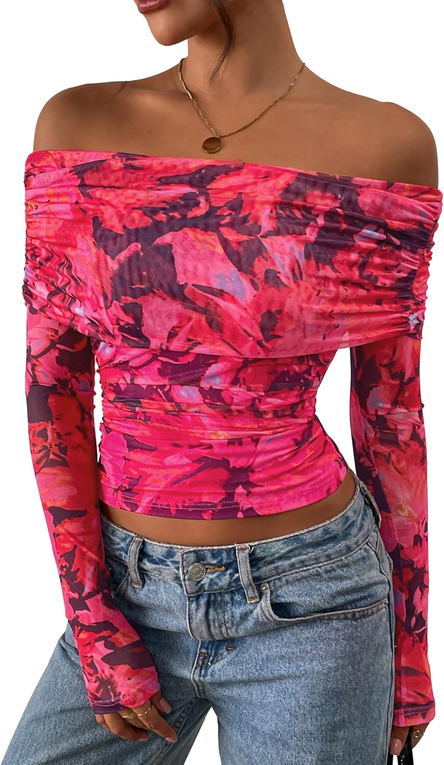 PRETTYGARDEN Floral Mesh Tops