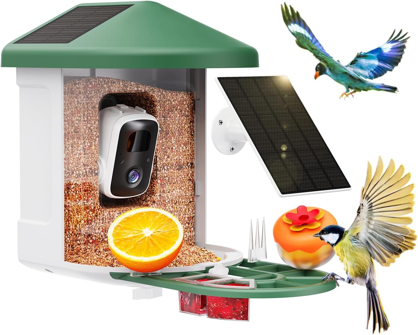 HARYMOR Smart Bird Feeder with Camera - AI Identify Birds Species, Solar Powered Bird House with Cam, 2L Large Capacity, 2K HD Video Live Stream, Instant Arrival Alerts - Green