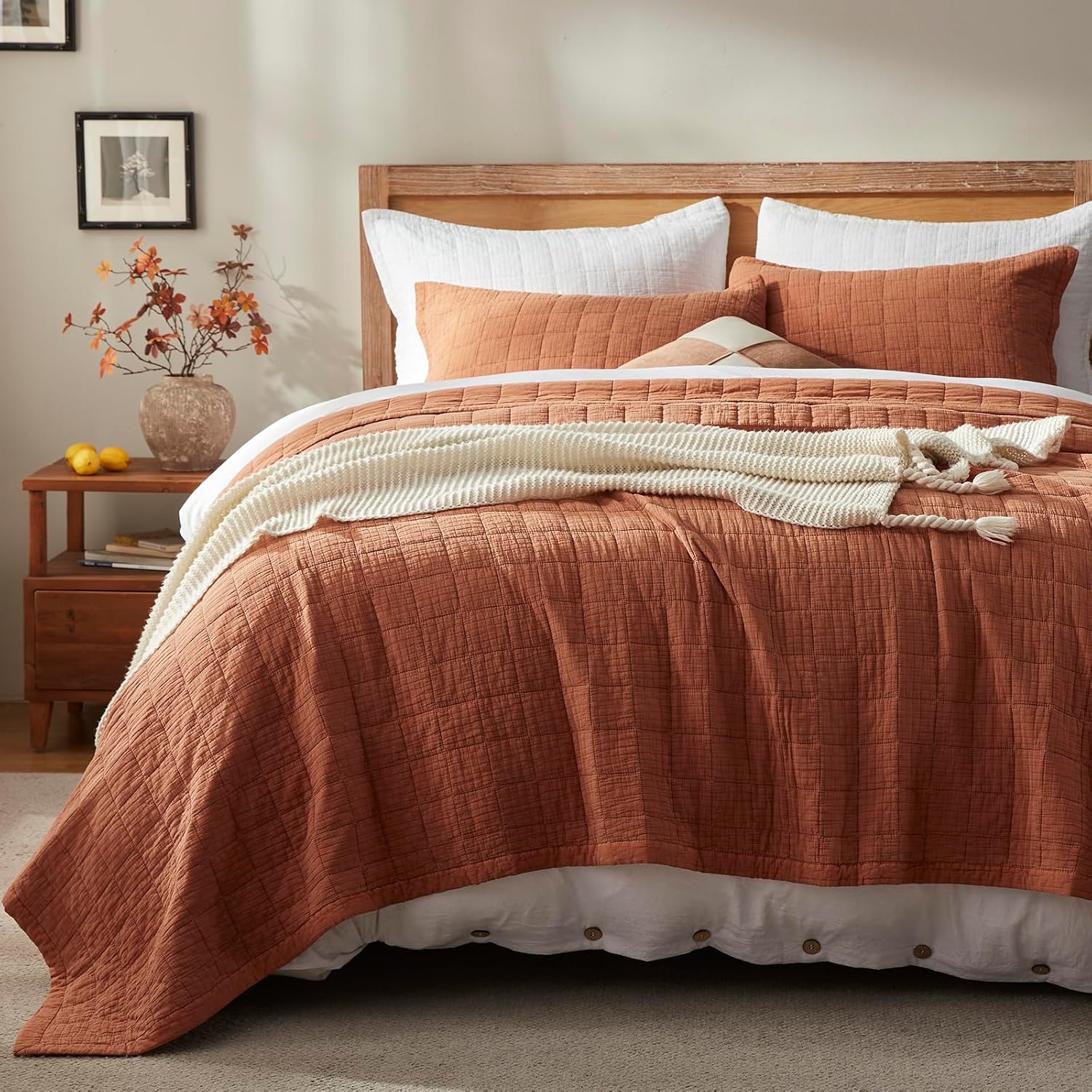 LEAONME Cotton Quilt Sets (Burnt Orange) - Home & Kitchen