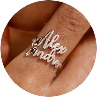 coobopet Custom Name Rings for Women Personalized 14K Gold Plated/Sterling Silver/Rose Gold Engraved Name Ring Customized Jewelry Gift Wedding Engagement Rings for Women Men Couples