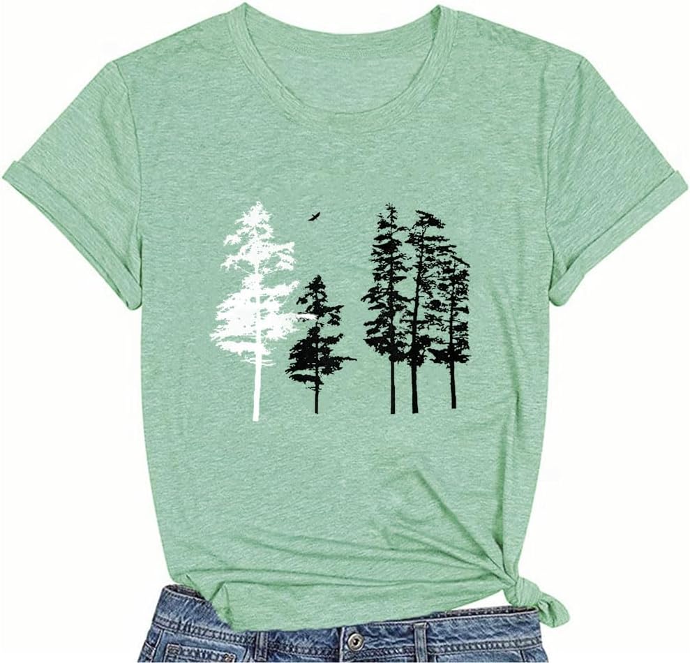 Funny Graphic Women Skinny Pine Tree Shirt Summer Hiking Camping Tees