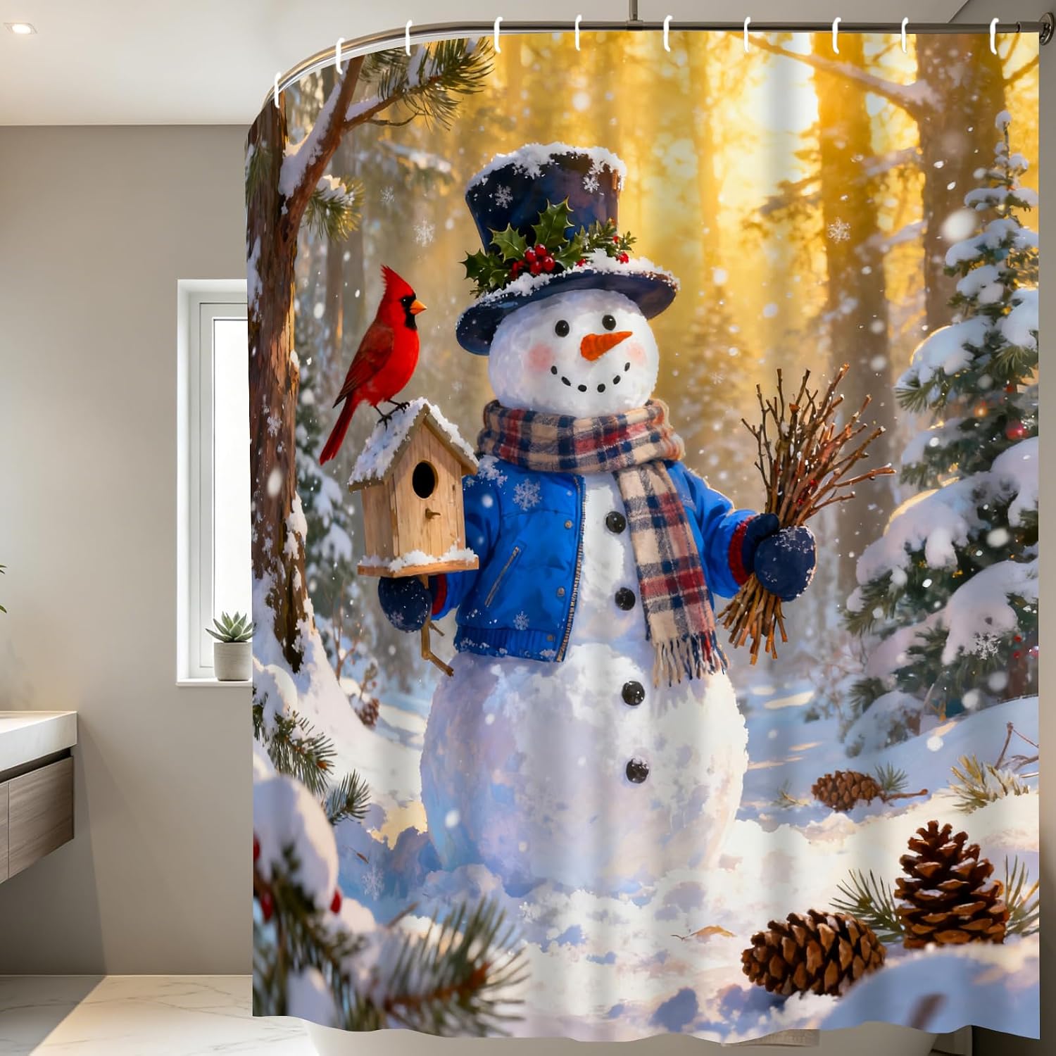 Cardinal Bird Forest Shower Curtains