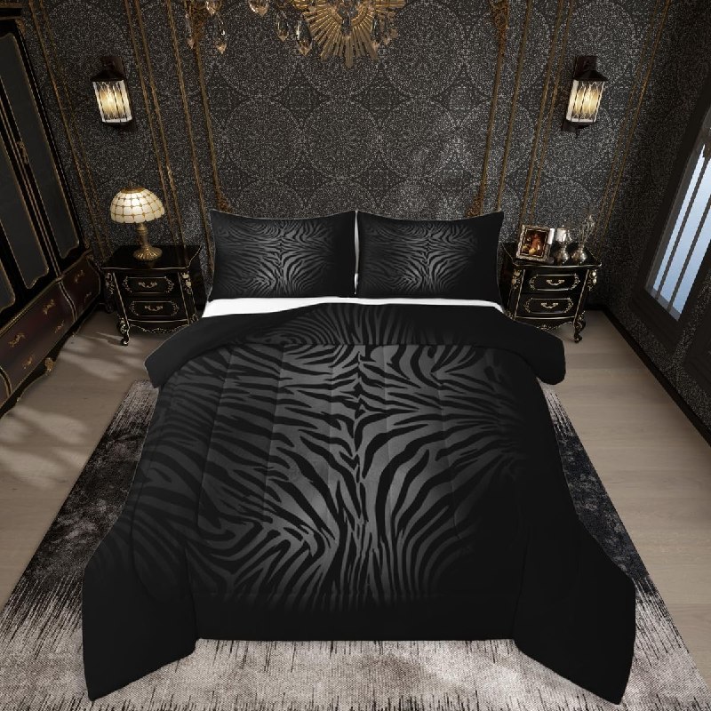 jejeloiu Grey Black Tiger Texture Comforter Set Queen Size Bedding Set Kids
