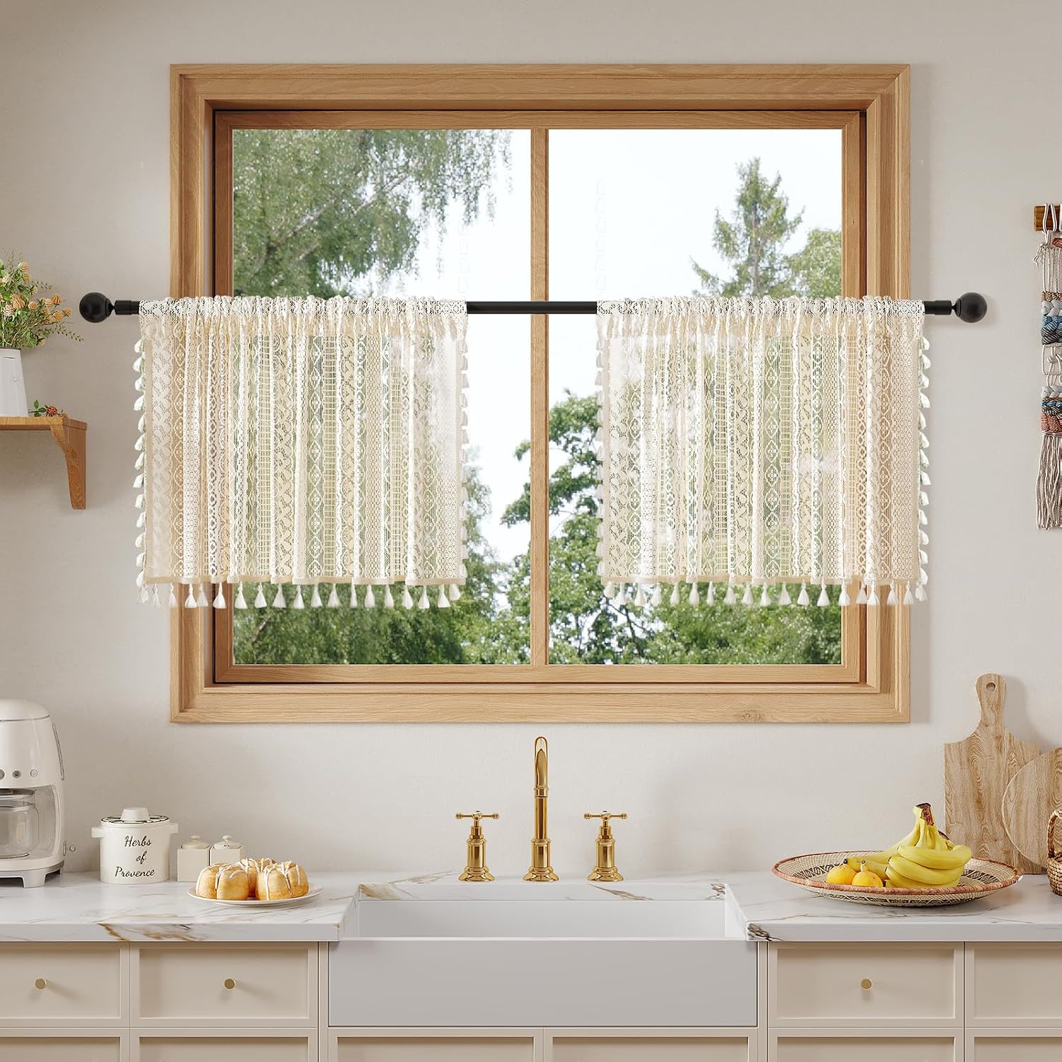 Anmao Boho Crochet Lace Curtains