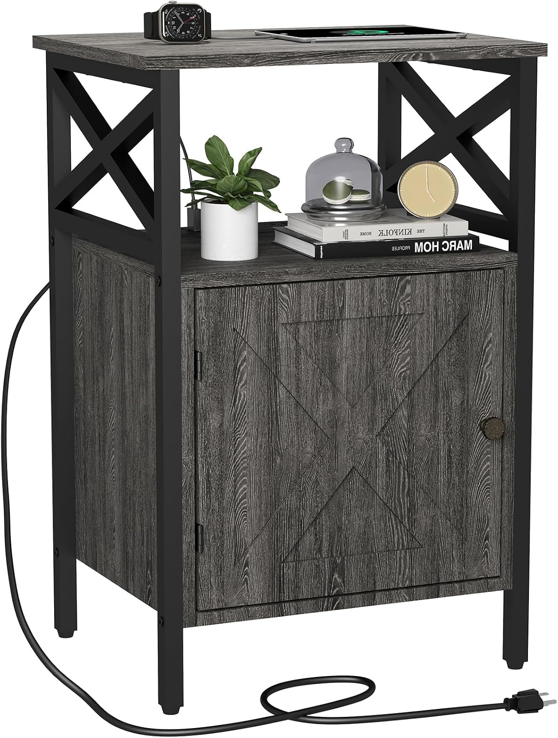 Grey End Tables with Charging Station