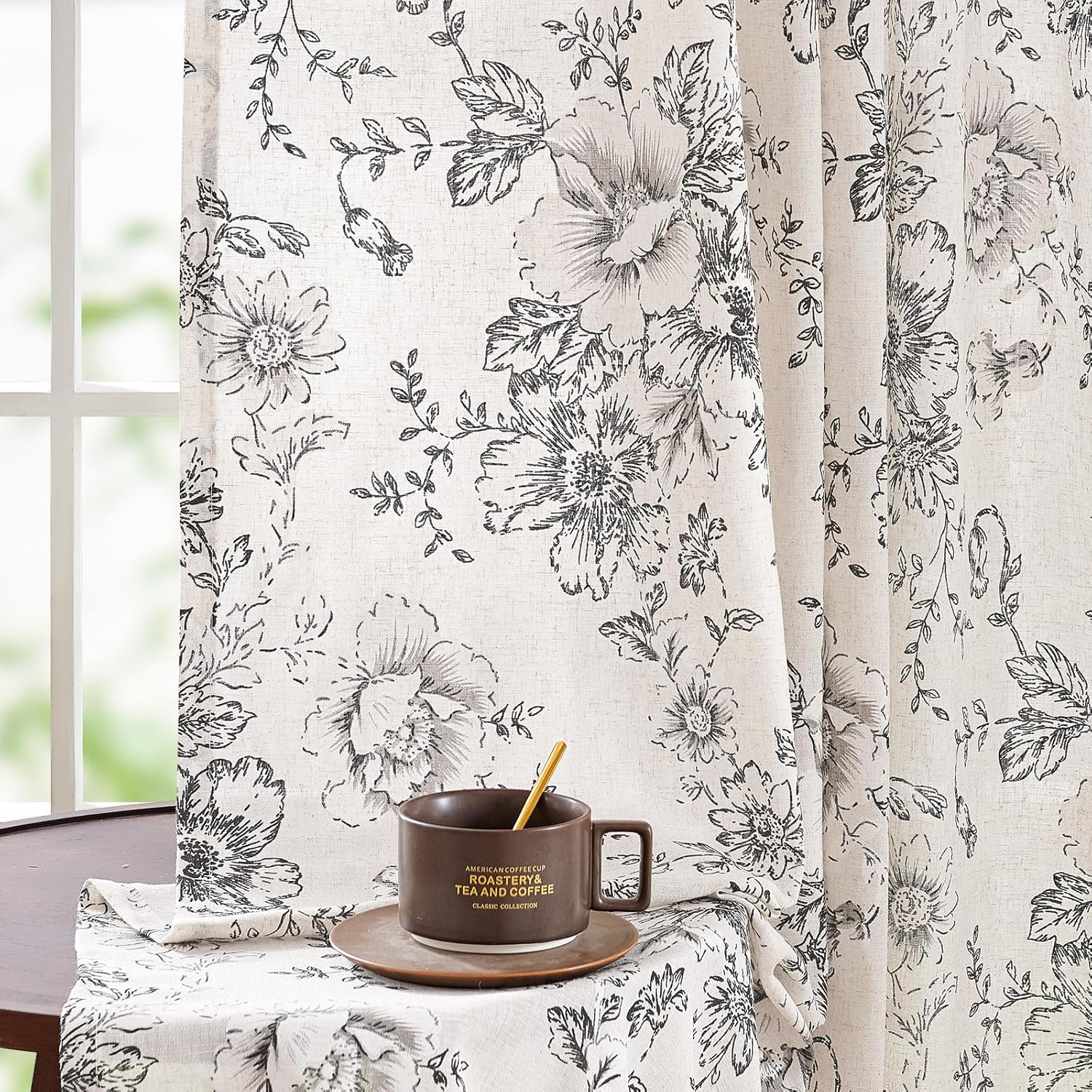 Topick Linen Floral Curtains