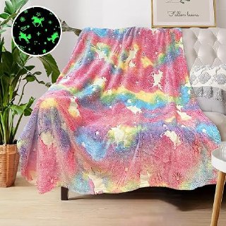 PR!CE DROP UNDER 7 ( ) COMFAR Unicorn Glow in The Dark Blankets for Girls, Kids Blankets for Baby/Toddler, Unicorns Gifts for Girls Age 1-12, Soft Fleece Blanket 40"x 50"
