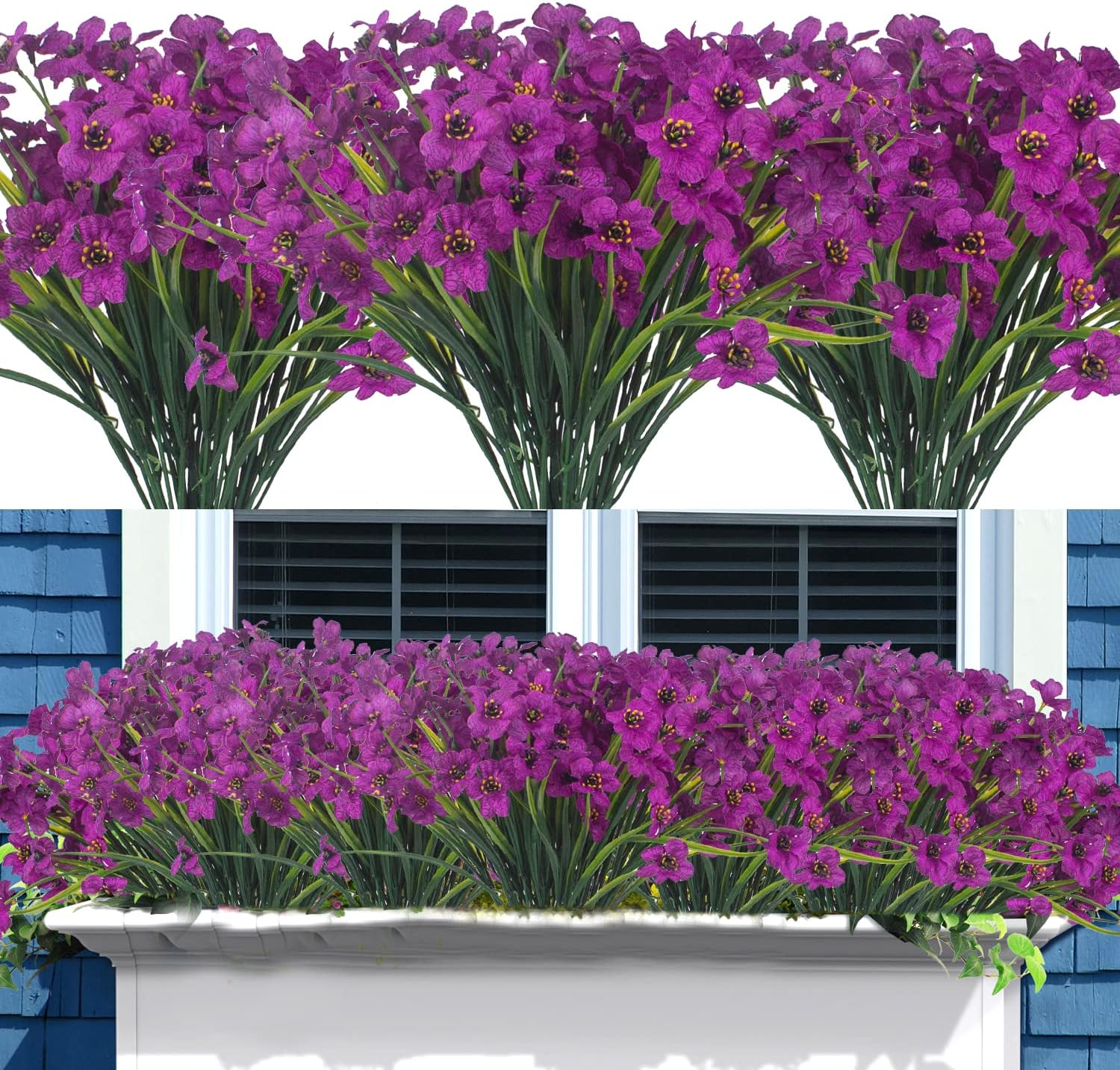 Grunyia 20 Bundles Artificial Flowers Outdoor UV Resistant Fake Flowers (Deep Purple)